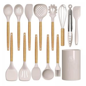 14Pcs Silicone Kitchen Utensils for Cooking,Kitchen Utensil Spatula Set Wooden Handles and Holder