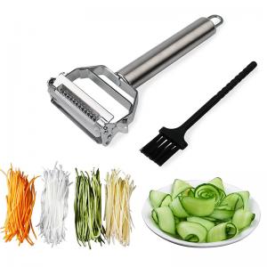  Hot Sale Vegetable Peeling Gadget Potato Cucumber Carrot Stainless Steel Julienne Peeler With Cleaning Brush