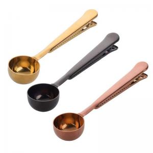 2 in 1  Coffee Measuring Spoon Milk Powder Scoop Stainless Steel Coffee Bean Scoop With Bag Clip