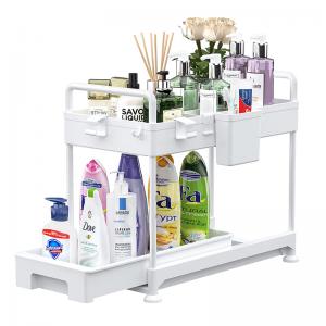 2-Tier Under Sink Organizer Under Bathroom Sink Cabinet Organizers Sliding Under Sink Storage Organization