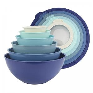 12 Piece Plastic Nesting Bowls Set includes 6 Prep Bowls and 6 Lids, Microwave Safe Mixing Bowl Set