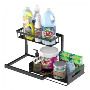 China Factory 2 Tier Under Sink Pull Out Cabinet Organizer Slide Wire Shelf Basket for Kitchen Base Cabinets