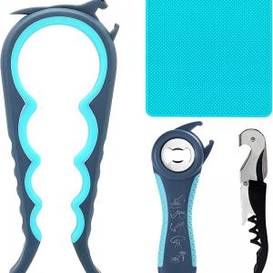 Multi Function Can Opener Bottle Opener Jar Opener Kit with Silicone Handle 