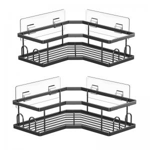 Pack Adhesive Shower Corner Organizer Shelves Shower Storage Rack with Hooks&Toothpaste Holder