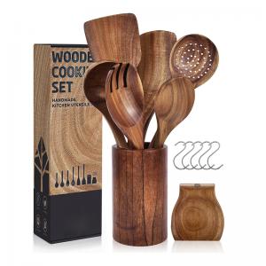 Non Stick Kitchen Teak Wood Cook Tools Set Spoon Spatula Kitchen Acacia Wooden Cooking Utensils Set