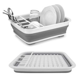  Foldable Drying Rack Silicone Sink Collapsible Dish Drainer with Drainer Board