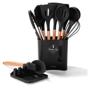 Heat Resistant Silicone Kitchen Cooking Utensils Set with Holder Spatulas Turner Tongs Kitchen Appliances for Cooking