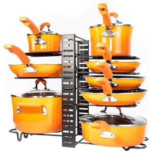  Kitchen Cabinet Pantry Pot Lid Holder Height Adjustable Pan & Pot Rack Organizer