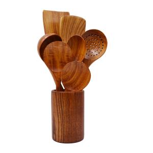 Teak Wood Wooden Cooking Utensil Set Non-stick Pan Kitchen Tool Wooden Cooking Spoons and Spatulas