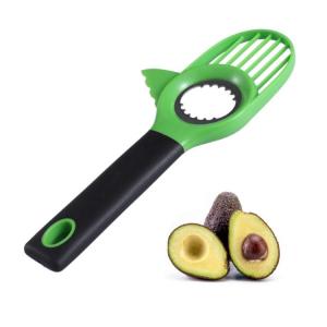 Good grip handle green multi functional kiwi knife hand shape 3 in 1 plastic avocado slicer cutter