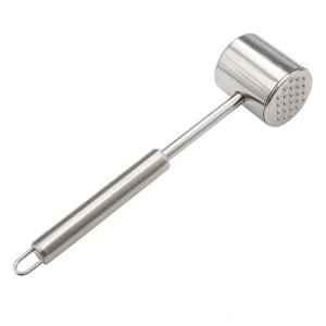 Meat Tenderizer Tool Meat Mallet Hammer 304 Stainless Steel Heavy Meat Pounder Dual Sided with Wood Handle for Tenderizing