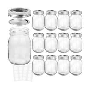 Mason Jars 16 OZ With Regular Lids and Bands for Meal Prep, Jam, Honey, Wedding Favors, DIY Magnetic Spice Jars