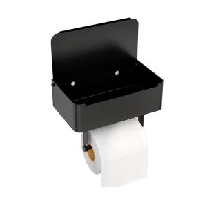 Stainless Steel Black Adhesive Toilet Paper Holder With Storage