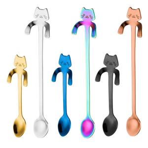 304 Food Grade Stainless Steel Colorful Cat Shaped Dessert Tea Coffee Ice Cream mixing Spoon