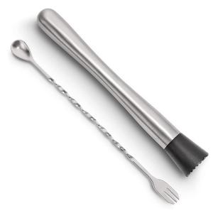  Stainless Steel Cocktail Muddler and Mixing Spoon Home Bar Tool Set