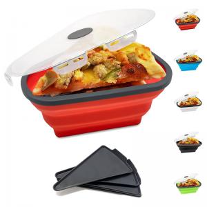 Foldable Microwave Leftover Pizza Holder Container Silicone Collapsible Reusable Pizza Slice Storage Container