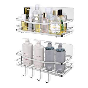 Adhesive  SUS304 Stainless Steel Shower Caddy Shower Storage Organizer with Hooks of 4 for Bathroom, Toilet and Kitchen