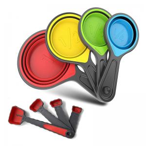 8 Piece Colorful Plastic And Silicone Measuring Cup And Spoon Measuring Cups Set Of Collapsible