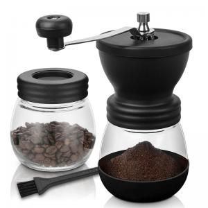 anual Coffee Grinder with Ceramic Burr for Beans, Espresso, and Spices - Portable Hand Crank Mill with 2 Glass Jars