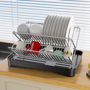  2 Tier Dish Racks for Kitchen Counter Collapsible Dish Drainer Rack X-Shaped Foldable Dish Drying Rack with Drainboard